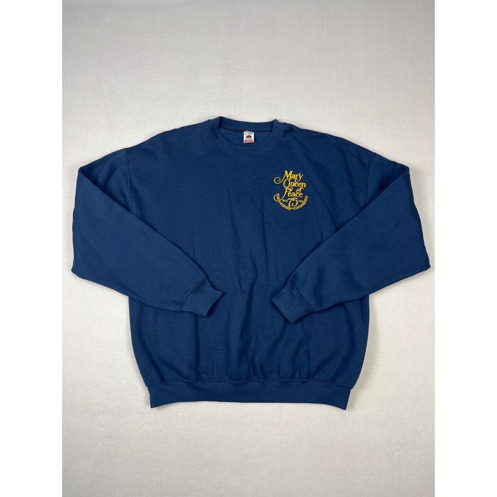 Vintage Mary Queen Of Peace Sweatshirt Adult 2XL Navy Long Sleeve Crew Made‎ USA